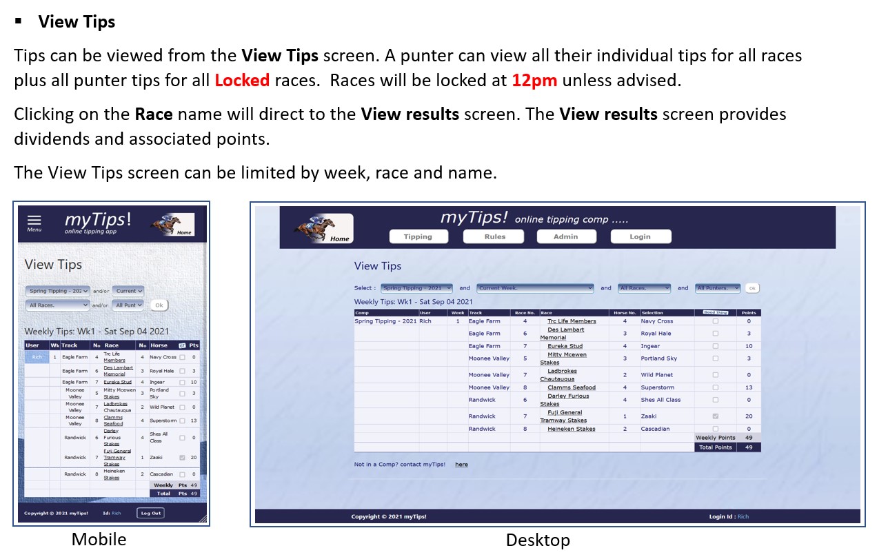 myTips View Tips Screen
